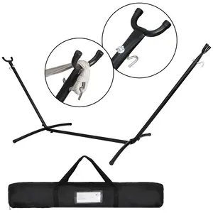 SuperDeal 9ft Weather-Resistant Portable Steel Hammock Stand W/ Hook, Case, Black patio furniture