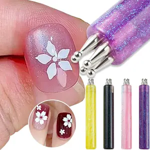 5 Point Nail Art Dotting Pen Flower Petal Dotting Tool Acrylic Handle DIY Nail Design Drawing Painting Rhinestones Manicure Tool