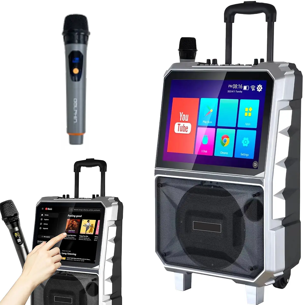 Portable Loud Wifi Karaoke Machine Bluetooth Speaker Network 8inch wooofer Dual Channel 14.1” Touchscreen Android and iOS Tablet DJ