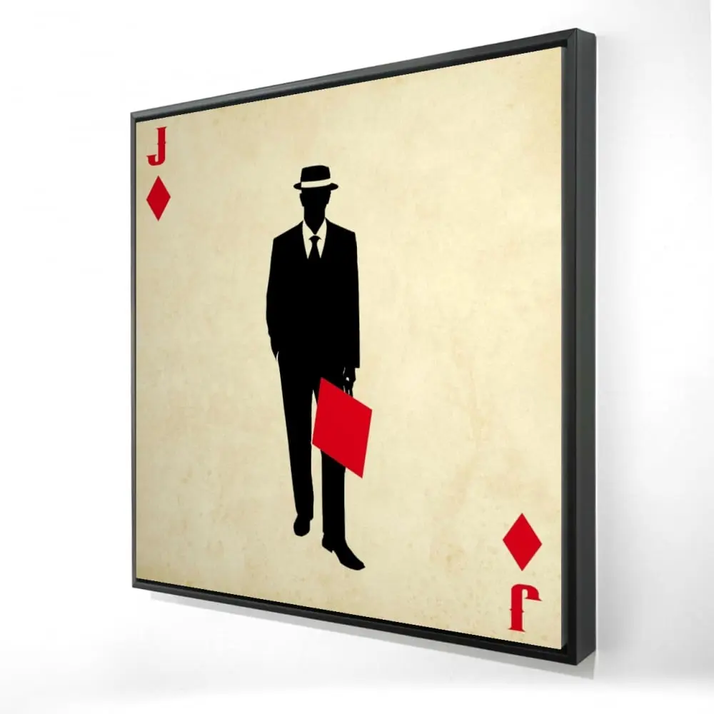 212 MAIN Classic Artistic Jack of Diamonds Card Symbol Framed Print, 24 x 24 in, Vibrant Wall Art, Black Man Cave Decor for Card Enthusiasts, Home Supplies Poster & Print
