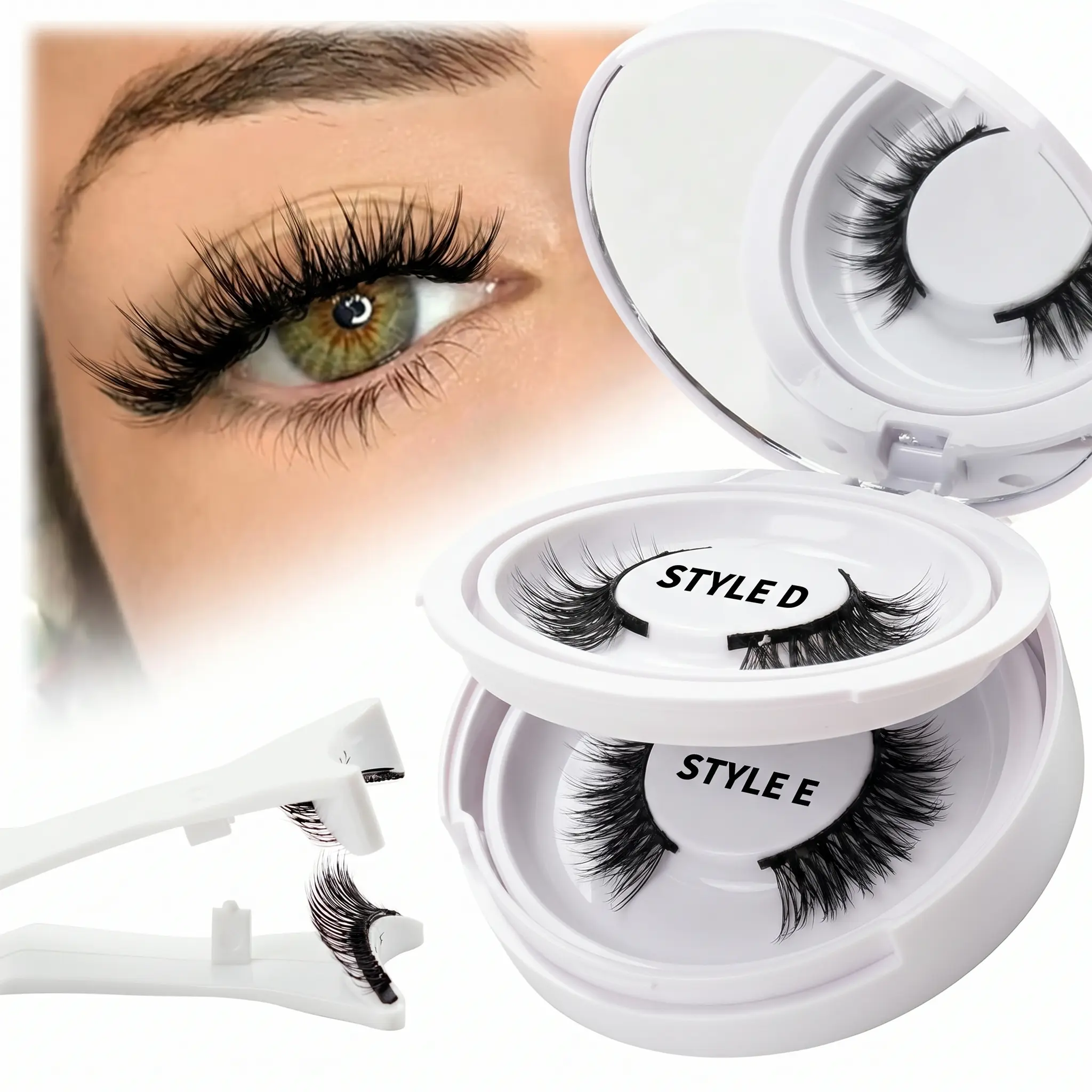 TWO-Pairs Fluffy Waterproof Lightweight Cosmetic Magnetic Eyelashes, Natural Look, Reusable, No Glue Needed, With Applicator, White Box With Mirror, Synthetic Daily Makeup Tool