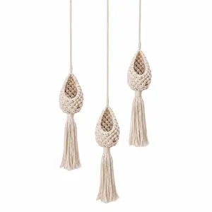 Boho Macrame Hanging Planter | Teardrop Woven Plant Basket with Tassels | Bohemian Wall Decor