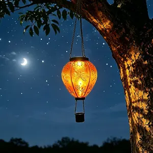 New Hot Air Balloon Shaped Solar Lantern for Outdoor Decor, Waterproof Hanging Solar Light with Dragonfly and Hot Air Balloon Design, Perfect for Lawn Terrace Porch Tree Decoration, Mother’s Day Gift, Solar Garden Light