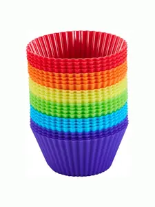 Premium Silicone Cupcake Backing Cups 24 Pack 2.8 Inches Reusable Muffin Molds for Cakes Pastries 6 Rainbow Colors BPA Free Non Stick Food Grade