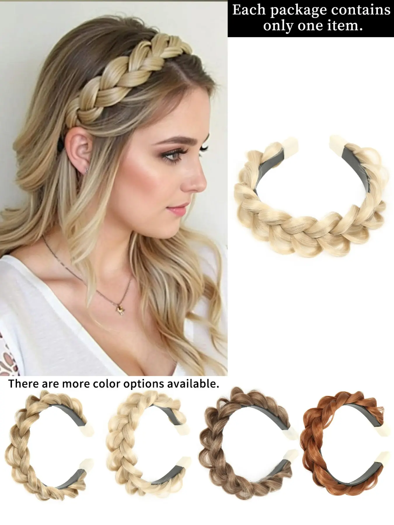 lehanhair 14 inch Women Synthetic Hair Braided Headband, Stretchable Design for Role-Playing & Daily Use, Perfect for Festivals & Weddings, Stretchy Headbands, Headbands Women Hairband