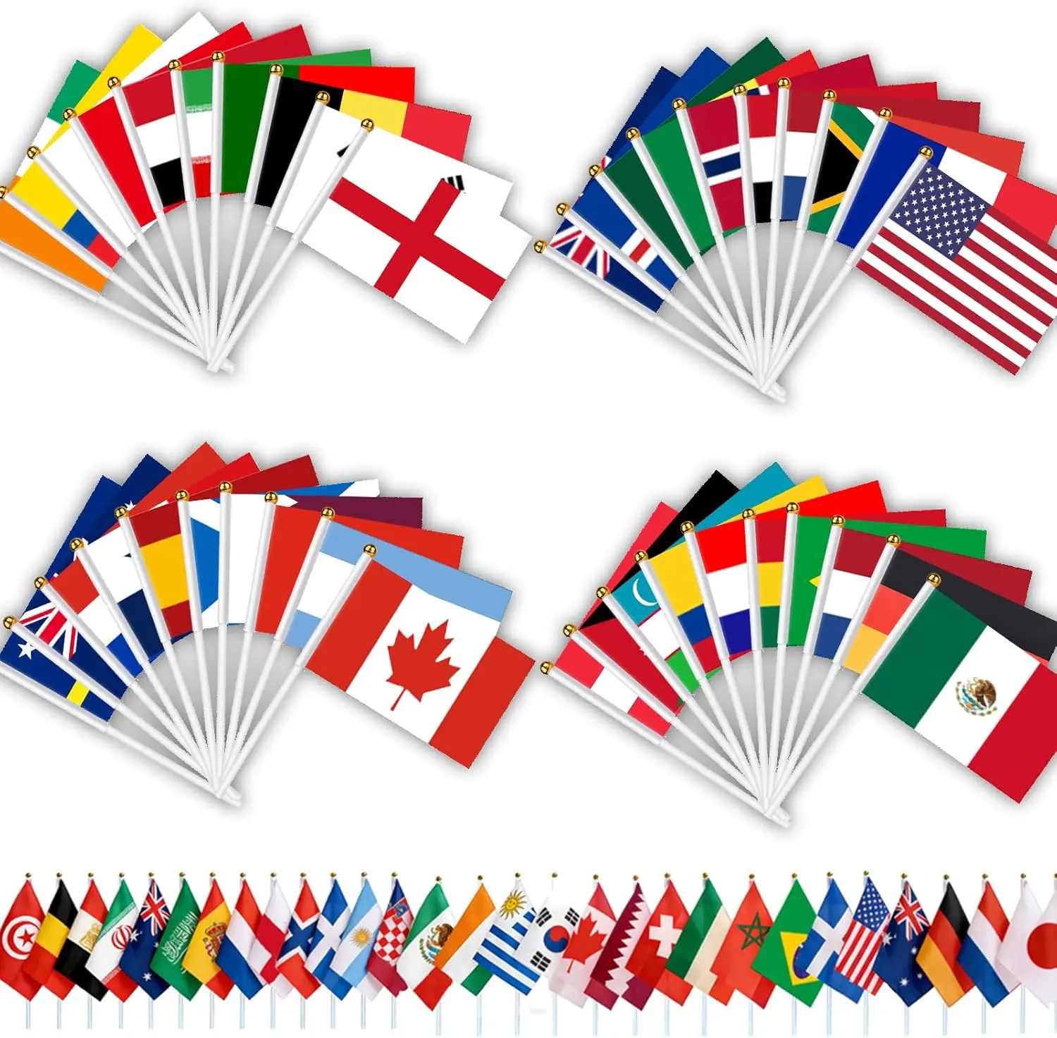 48 Pcs Mini National Stick Flags - 21×14 cm/8.3x5.5 in Handheld Durable Bunting Flags Outdoor, Fade-Proof Print Decorative Banner for Sports Events, Celebrations Supplies