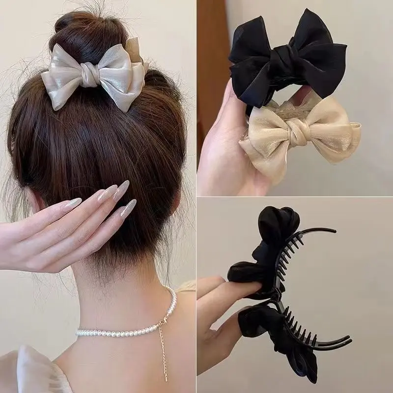 2-Pack Elegant Fabric Butterfly Bow Claw Clips for Women & Girls, Strong Hold Non-Slip Hair Accessory for Thick Hair, Daily & Party Styling, Artificial Butterfly Element Hair Clips