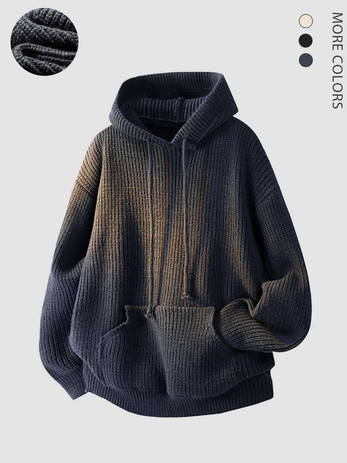 Knit Ribbed Hoodie Long Sleeve Sweater Pullover Drawstring Pocket Kangaroo Style Fitted Casual Fashion Hoodies Fall Winter Unisex Streetwear Warm Essential Basic Sweatshirts Drawstring Hooded Top