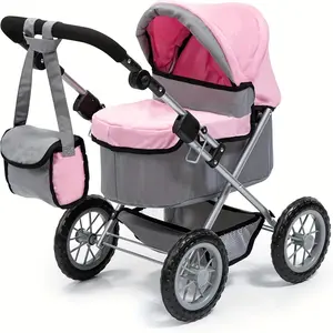 Realistic Reborn Baby Doll Stroller Pram Pink & Grey Convertible Buggy Adjustable Height Foldable Doll Carriage for 17-22 Inch Reborn Dolls Pretend Play Gift for Ages 8+