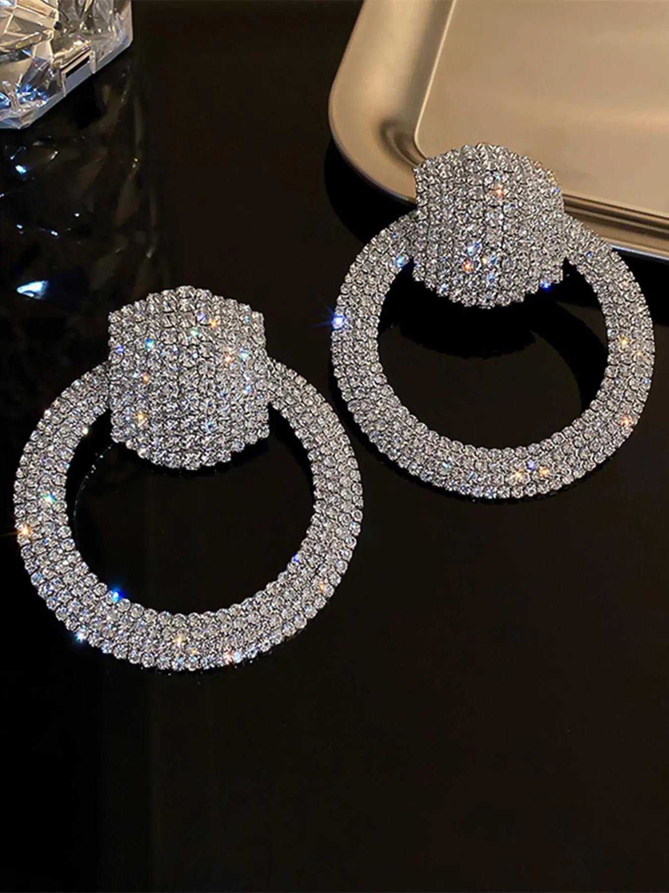 Rhinestone Decorated Hoop Earrings, Statement Hoops Earrings, Shining Earrings, High Quality Earrings, Fashionable Jewelry for Women for Party, Daily Clothing Decor, Trendy All-match & Exquisite Jewelry for Birthday Gift