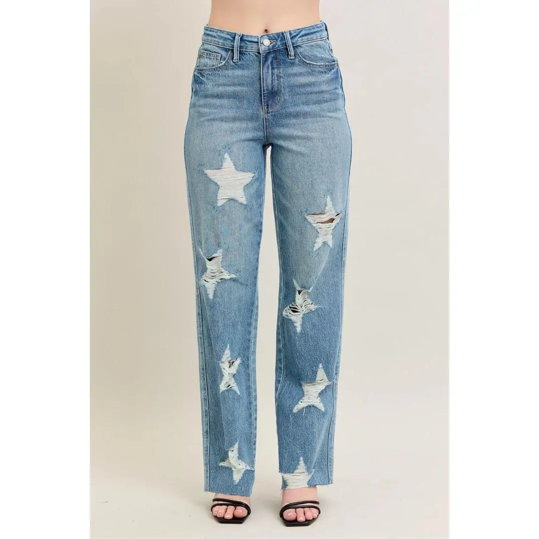 Starstruck High-Waist Destroyed Straight Jeans