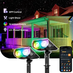 Linkind Smart Solar Lights SL5C Solar Spotlight Color Changing Spot Lights 2 Pack APP Control, Voice Control, Landscape Lighting, Outdoor, IP67 Waterproof, for Yard Garden Pathway