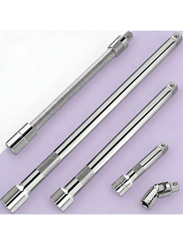5-Piece 3/8 Drive Chrome Vanadium Steel Extension Bar Set - Heat-Treated Tool Kit with Universal Joint, Flexible Bend Bar, 3/6/10in Extensions, Ergonomic Design for Mechanics, DIY Home Improvement, Hobbyists