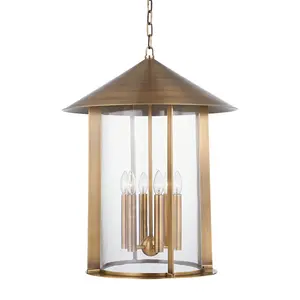 Large Long Beach Lantern - Elegant Patina Brass Finish with Clear Glass - Hanging Lighting Fixture