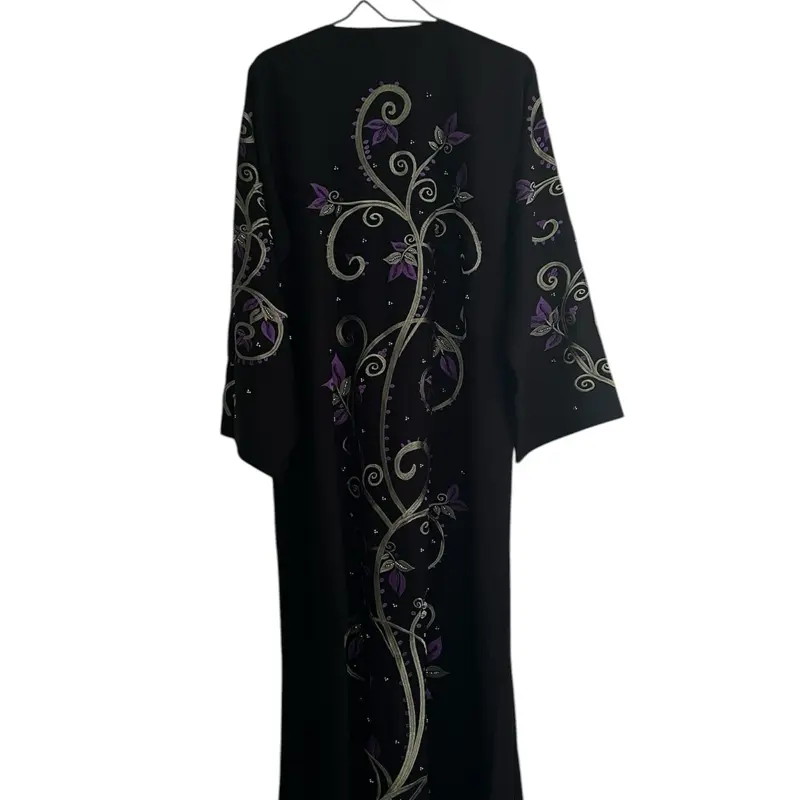 Beautiful embroidered abaya in black and purple