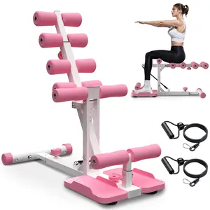 Dufominc Squat Machine, Home Gym Deep Squat Trainer - White & Pink Pro-Grade Strength Training Equipment with Resistance Bands, 300lbs Capacity, Compact Space-Saving Design for Glutes, Core