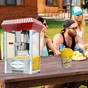 Commercial Popcorn Machine with Cart and 12-Ounce Kettle,Vintage-Style Popper on Wheels with Tempered Glass, Warming Deck, 850W Popcorn Popper for Parties, Events, and Home Theater
