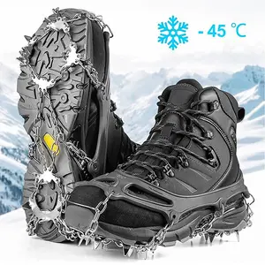 Crampons Ice Cleats Traction Snow Grips for Boots Shoes, Outdoor Anti-Slip 19 Stainless Steel Spikes, Safe Protection for Ice Roads, Snowy Hiking, Fishing, Climbing, Climbing Gear