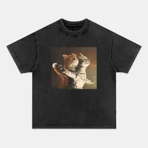 WACKY CAT T-shirt, Unisex Vintage Crew Neck Regular Fit Cotton Fabric Casual Comfort Breathable Short Sleeve Funny T-shirts Fashion Men&Women's Top for Streetwear 092908