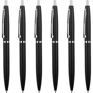 6 Pack Black &Sliver Click Ballpoint Pens - Black ink Medium Point(1 mm), Metallic Retractable Pen Nice Gift for Business Office Students Teachers Wedding Christmas