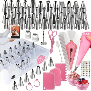 Cake Decorating Tool Set with Icing Tips, 50 Piping Bags, Cake Scraper, Kitchen Utensils, Includes Storage Box, DIY Baking Accessories, Cake Decorating Supplies
