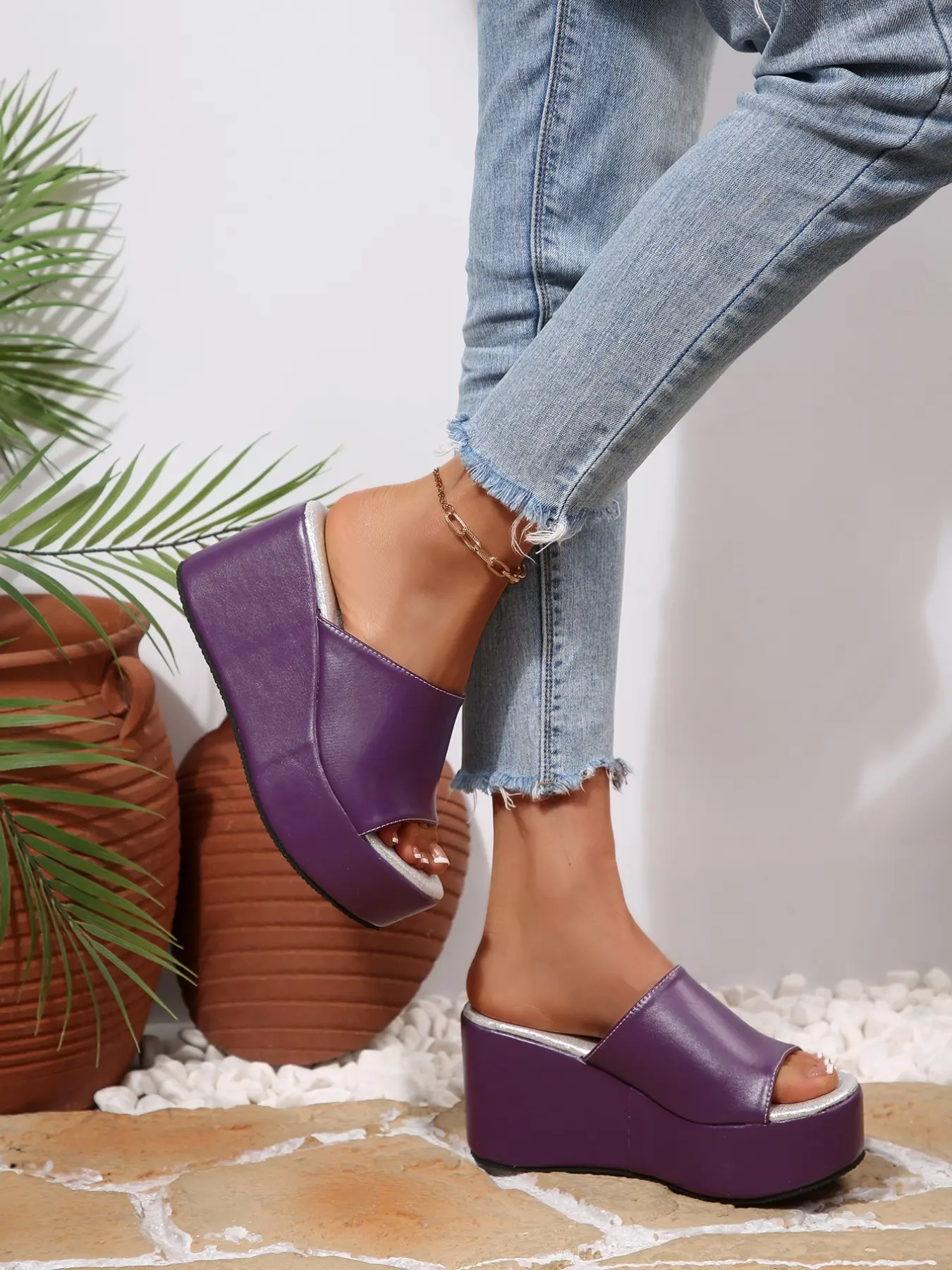 Women's Transparent PVC Wedge Sandals, Fashionable Heeled Sandals, Y2K Style PU Leather High Heel Slippers, Summer Vacation Thick Sole Open Toe Platform Shoes, Fancy Sandals
