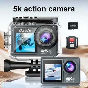 Touchscreen Sports Camera 5k30fps 50mp, Remote Control, 32GB Storage Card, Wide Angle Lens, Underwater Video, Surfing Skiing Photography