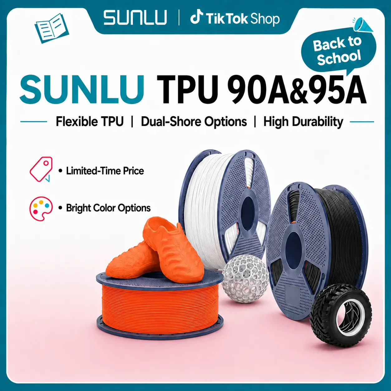 SUNLU Silk-TPU 3D Printer Filament, 1KG, 0.8Mm~1.2Mm, No Filling, Flexible, Durable, High-Quality Print Compatible 3D Printing Supplies