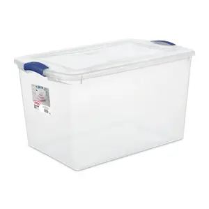 Sterilite 66 Qt. Clear Plastic Latch Box, Blue Latches with Clear Lid