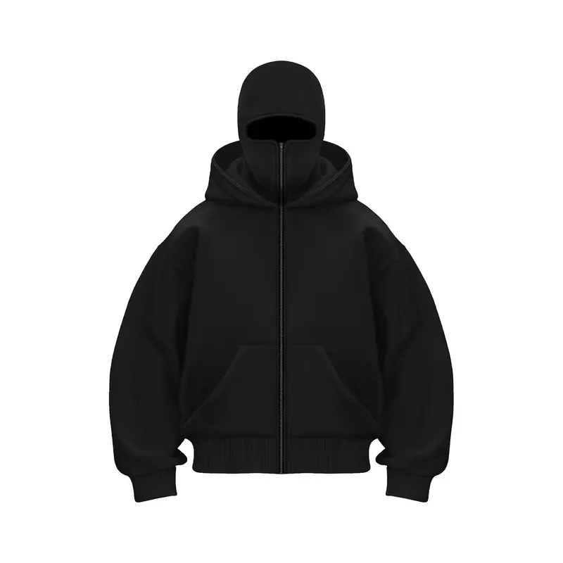 Men's Balaclava Hoodie Jacket Zip Up Fashion Double Layer Hip Hop Outerwear Y2K Clothing for Men and Women 100% Polyester Fiber Long Sleeve Medium Length Casual Daily Wear