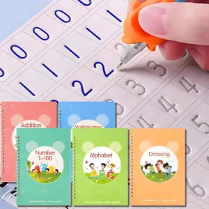 Magic Grooved Practice Copybook 5 Pack with Pens, Reusable Handwriting Workbooks for Kids, Learn to Write Letters, Numbers & Math, Tracing Activity Book, Visual Learning Tools, Student School Supplies