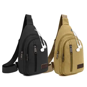 Small Canvas Sling Bag for Men Women, Chest Daypack Crossbody Backpack with Multi Pockets Fits iPad Mini for Travel Hiking Cycling Outdoor