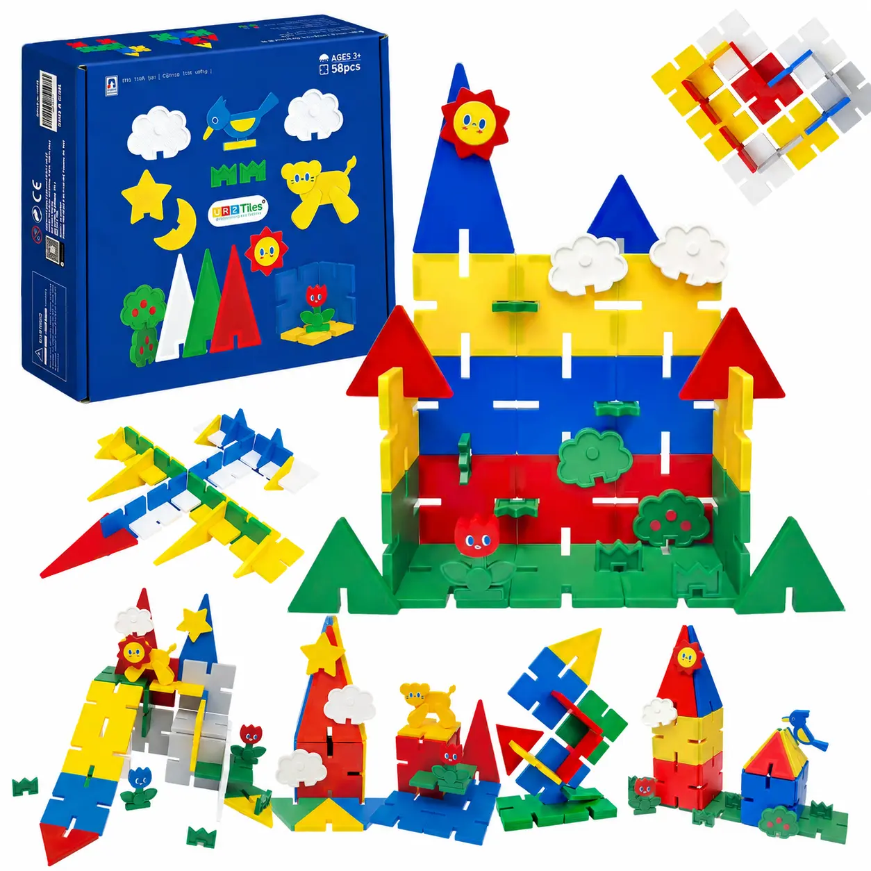 2026 New Arrival YRZtiles 58PCS Magnetic Tiles, Unique Snap Buckle Lock Design, 2-in-1 Magnetic & Buckle Building Blocks, More Stable Creative Stacking STEM Toy, Perfect Children's Day for Kids 3 4 5 6 Year Old Boys Girls