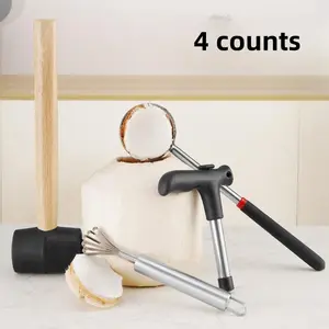 4 Piece Coconut Opener Set, Includes Hammer, Knife, Slicer, Grater, Multi-Functional Rubber Hammer, Kitchen Tools, Home Use, Utensils