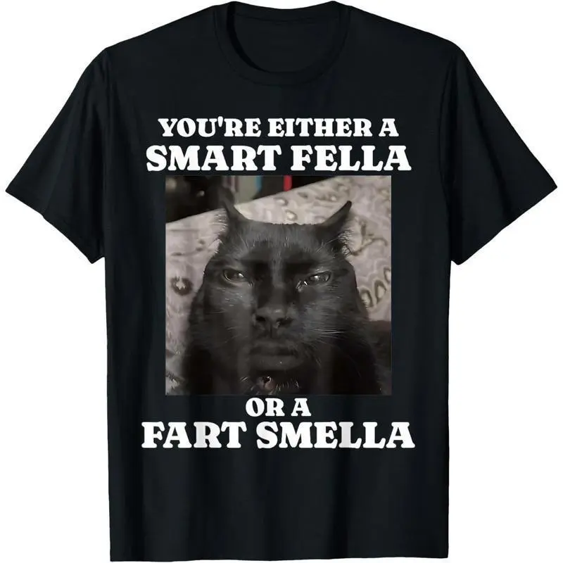 Casual shortsleeve tees You're Either a Smart Fella or a Fart Smella Funny Cat Meme T-Shirt