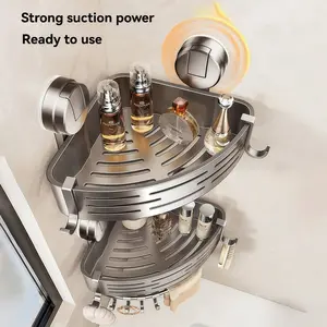 2-Piece Suction Triangle Shelf Set, No-Drill Strong Adhesive, Large Capacity Non-Slip, Easy Install & Remove, Bathroom Corner/kitchen Universal, Bathroom Organizer