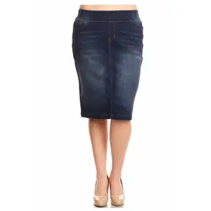 LEG-16 {Feeling The Vibe} Dark Indigo Wash Stretch Denim Skirt EXTENDED PLUS SIZE 4X 5X