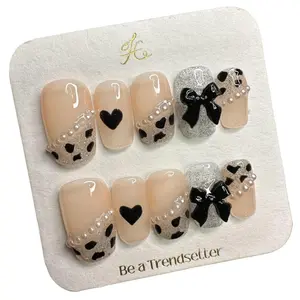 Y36 French Short Spotted Bow Detachable Press On Nails - Lightweight Design for Versatile Use thick  press  nails party press