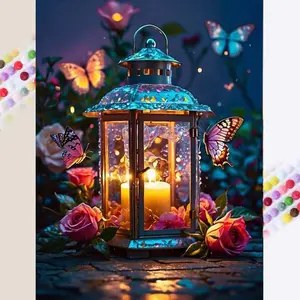 1 set of DIY diamond painting kit, 5D diamond art set, DIY decoration lanterns, butterflies, roses mosaic, diamond art, DIY art home decor, Handmade Gifts, Diamond Art Tools