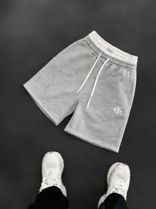 Mens Sweat Shorts Drawstring Comfortable Streetwear Athleisure Casual Lounge Shorts with Elastic Waist Side Pockets Minimal Logo Detail Mid Length Clean Everyday Essential for Travel Weekend Daily Wear