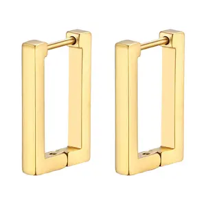 Women Square Hoop Earrings: Geometric Chunky Rectangular Men Huggie Hoops Stainless Steel Teen Girls Hypoallergenic Polished Fashion Earrings