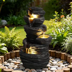 Elegant 25.6in Resin Outdoor Waterfall Fountain – Soothing Cascading Water Feature for Garden, Yard, Patio and Pond Landscape Decoration