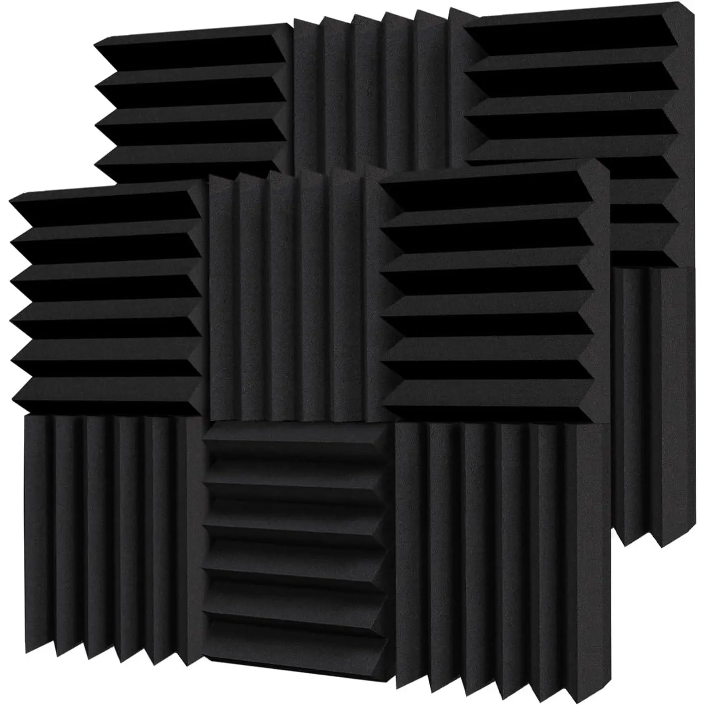 Thick Acoustic Foam Panels, 12 X 12 X 3 Inch 12 count Broadband Sound Absorbing Foam, Dense Soundproof Padding Tile, Recording Studio Foam Absorber, Wedge Decorative 3D Wall Ceiling Panel