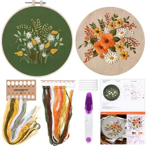 MIAHART 2 Sets Full Range Embroidery Starter Kit – Includes Floral Cross Stitch Patterns, Plastic Hoops, Scissors & Everything You Need to Create Beautiful Art!Valentine's Day, gift