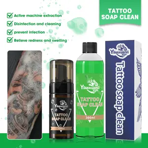 Super Concentrated Green Tattoo Soap (300mL) with 120mL Foaming Bottle – For Tattoo & Piercing Skin Cleaning & Equipment Sanitizing Natural Tattoo Care Aftercare Cream color enhancement Cosmetic old tattoo