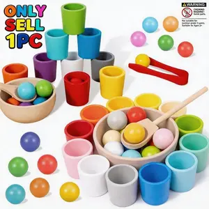 Random Color Wooden Matching Toy with Storage Bag, 1 Set Montessori Sorting Game Toys, Shape Sorter, Color Matching and Quantity Counting Game