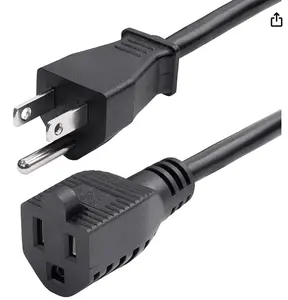 Universal power extension cable in 3/5/10 feet lengths for indoor/outdoor use with computer monitors, plasma TVs, and smart TVs, color black.