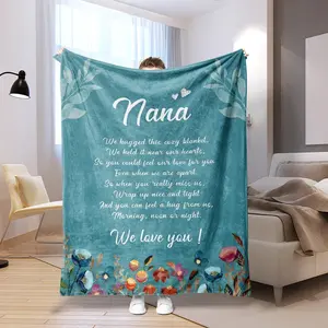 Floral & Letter Print Flannel Blanket, Flannel Cozy Blanket, Soft Throw Blanket for All Seasons, Warm Blanket for Bed Couch Sofa Chair Office Camping, Halloween Decor