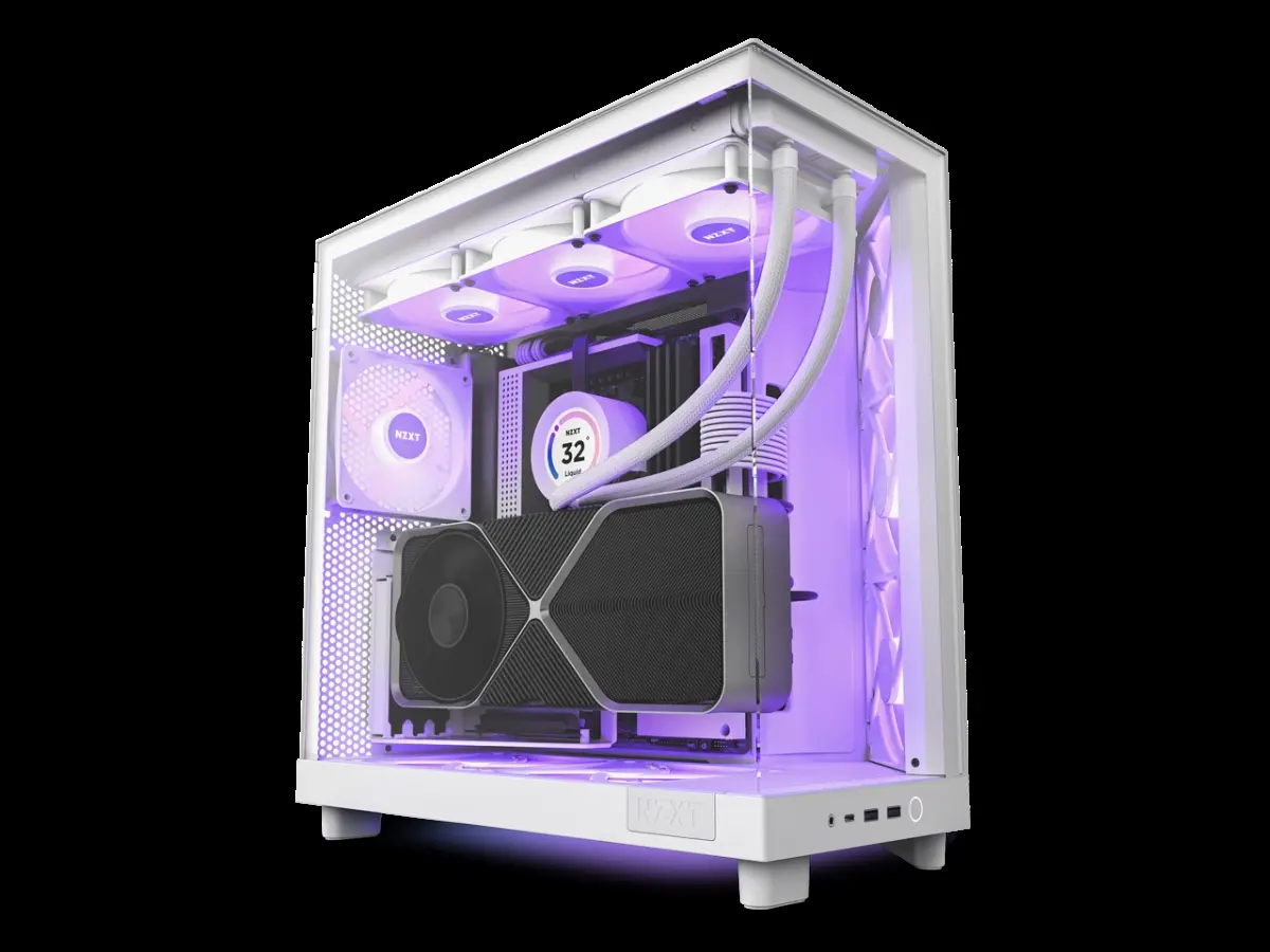 NZXT CC-H61FW-R1 H6 Flow RGB Compact Dual-Chamber Mid-Tower Airflow Case, White