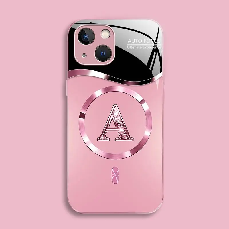 Suitable for [iPhone 13] high-end MagSafe phone case🥰, Luxury Personal Initial Magnetic Case Viral Bling Diamond Letter Cover #SummerVibes 952